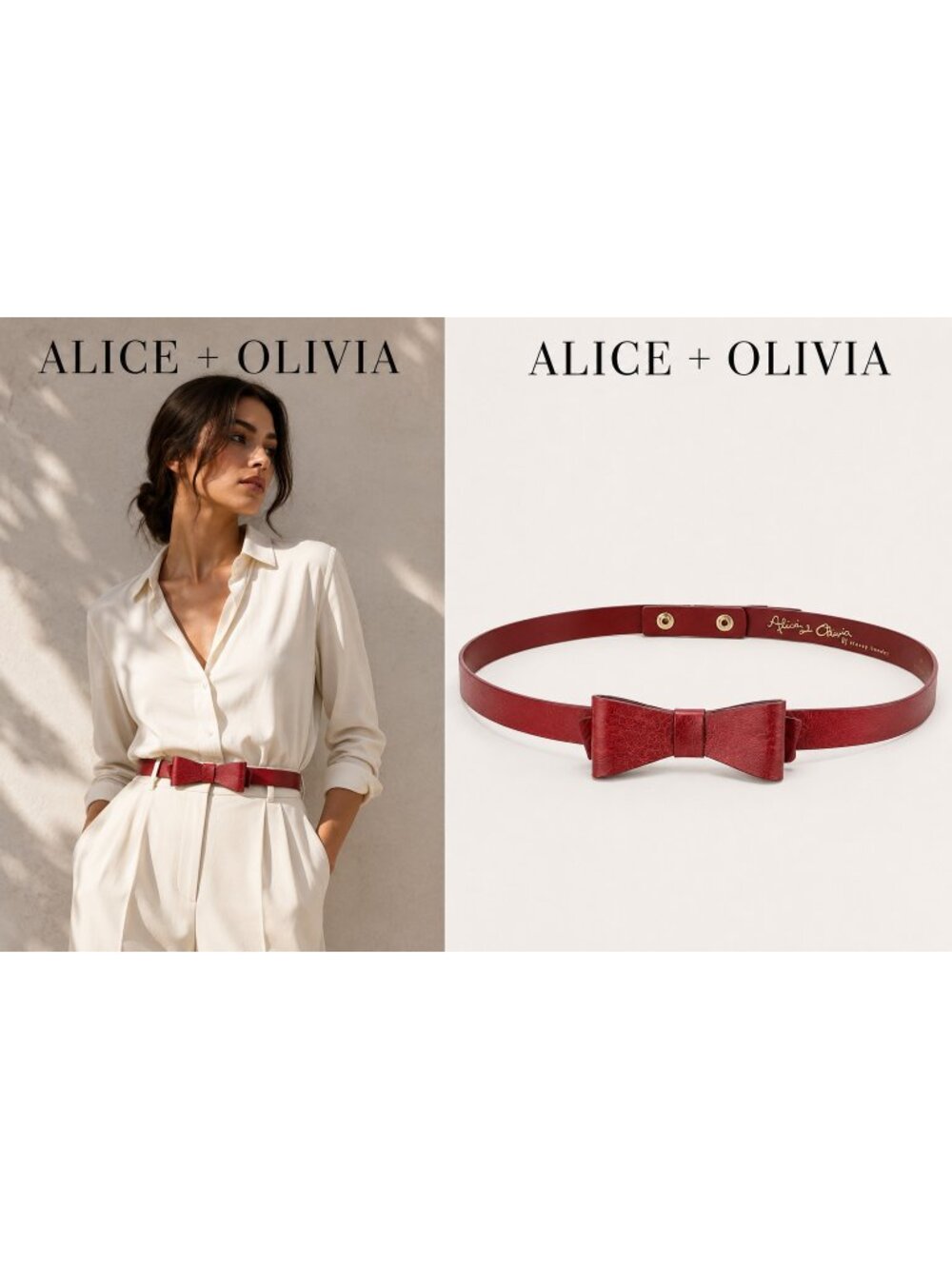 Alice + Olivia Red Genuine Leather Bow Waist Belt Size M Made in Italy